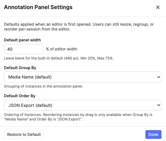 Annotation Panel control modal