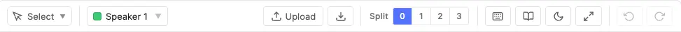 Top toolbar highlighted: tool and class selectors, Upload, Download, shortcuts, adjustments, undo and redo
