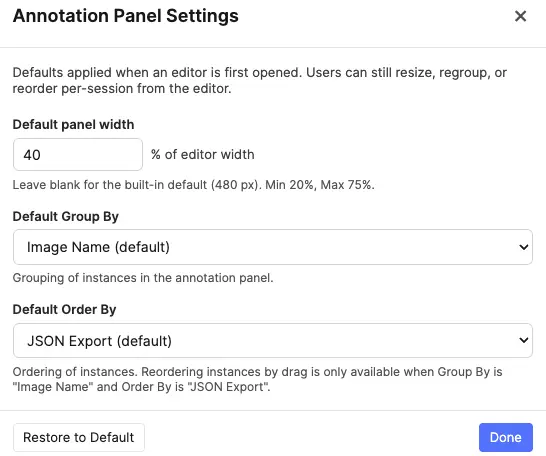 Annotation Panel control modal