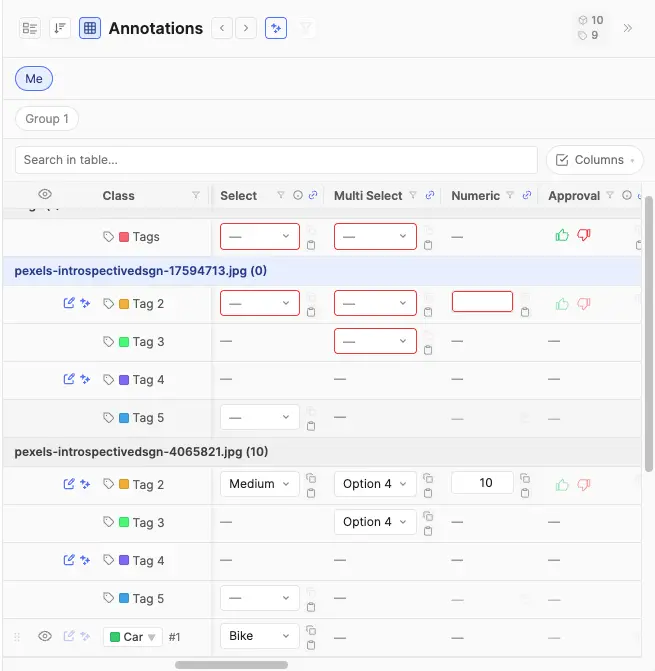 Right panel in table view
