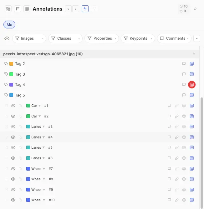 Right panel in instance view
