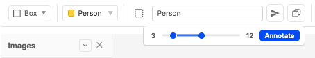 SAM 3 prompt field with 'person' prompt, showing the Annotate Range dropdown with a dual-range slider selecting frames 3–12 and an Annotate button