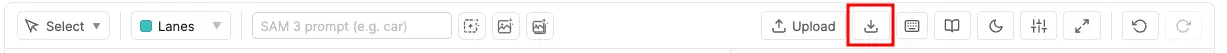 Editor toolbar with Download icon highlighted next to Upload