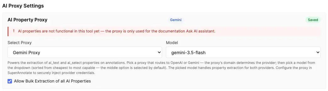 Configuration screen showing proxy selection dropdowns