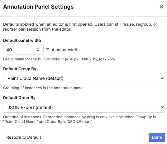 Annotation Panel control modal
