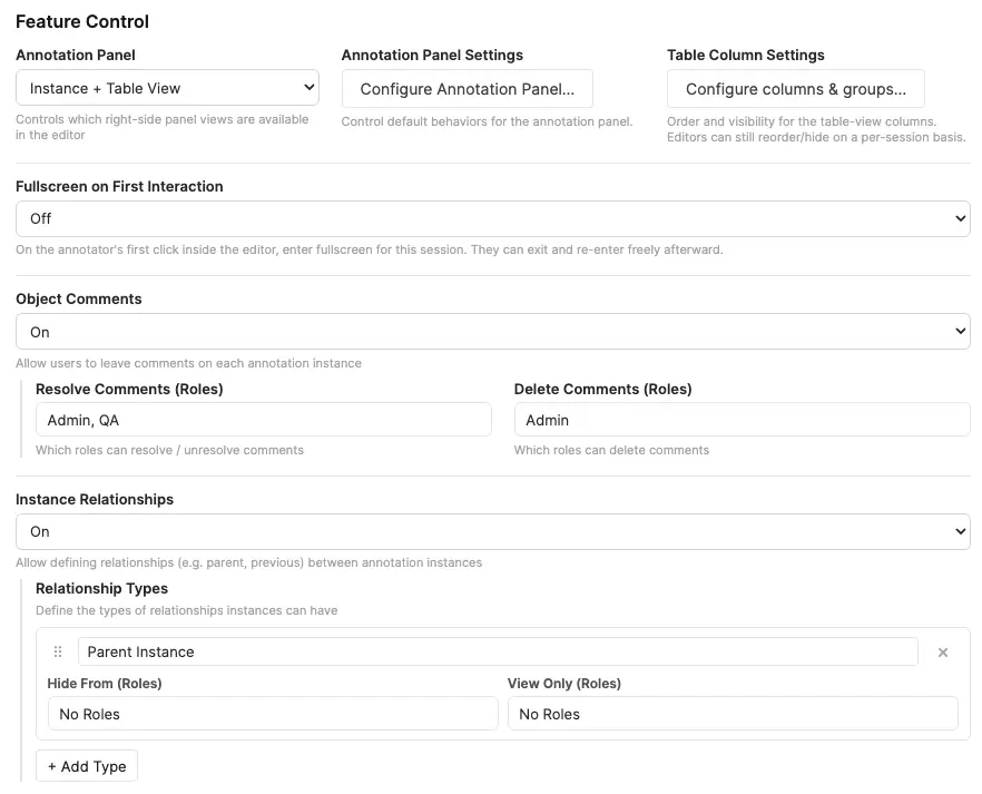 Feature Control section