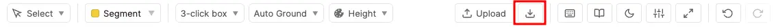 Editor toolbar with Download icon highlighted next to Upload