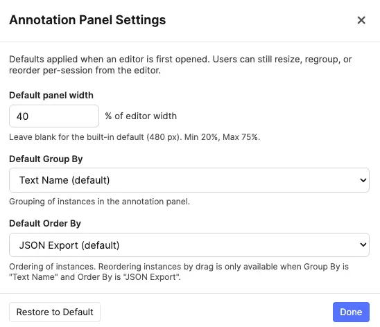 Annotation Panel control modal