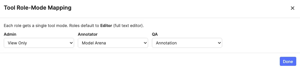 Role Mode selector modal