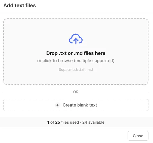 Editor showing the file upload modal