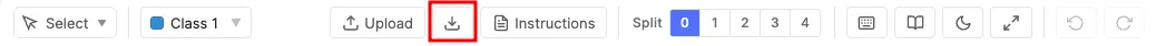 Editor toolbar with Download icon highlighted next to Upload
