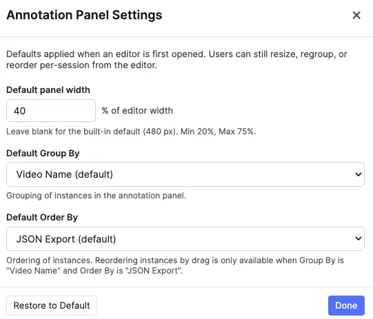Annotation Panel control modal