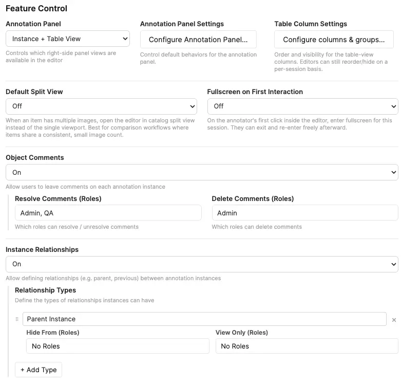 Feature Control section