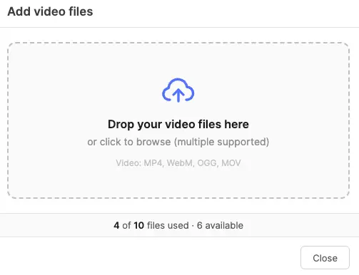 Editor showing the file upload modal