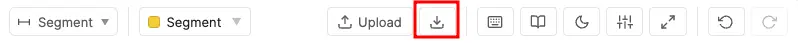Editor toolbar with Download icon highlighted next to Upload